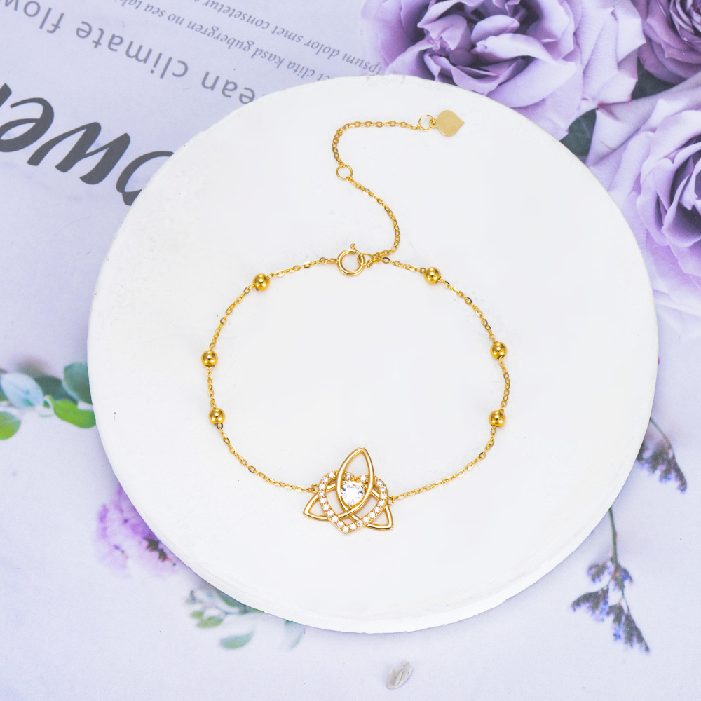 10K Gold Cubic Zirconia Celtic Knot Charm Bracelet-2