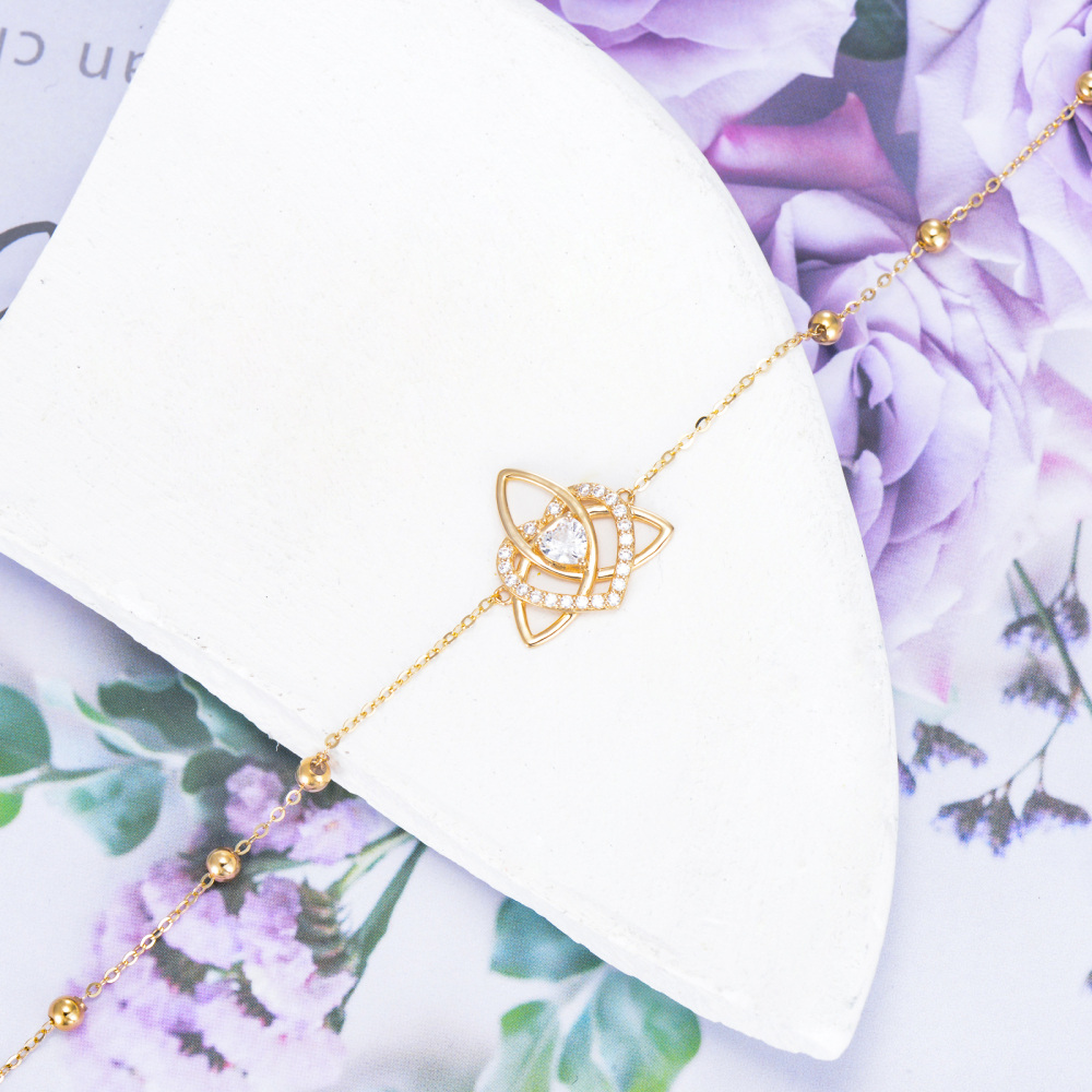10K Gold Cubic Zirconia Celtic Knot Charm Bracelet-3