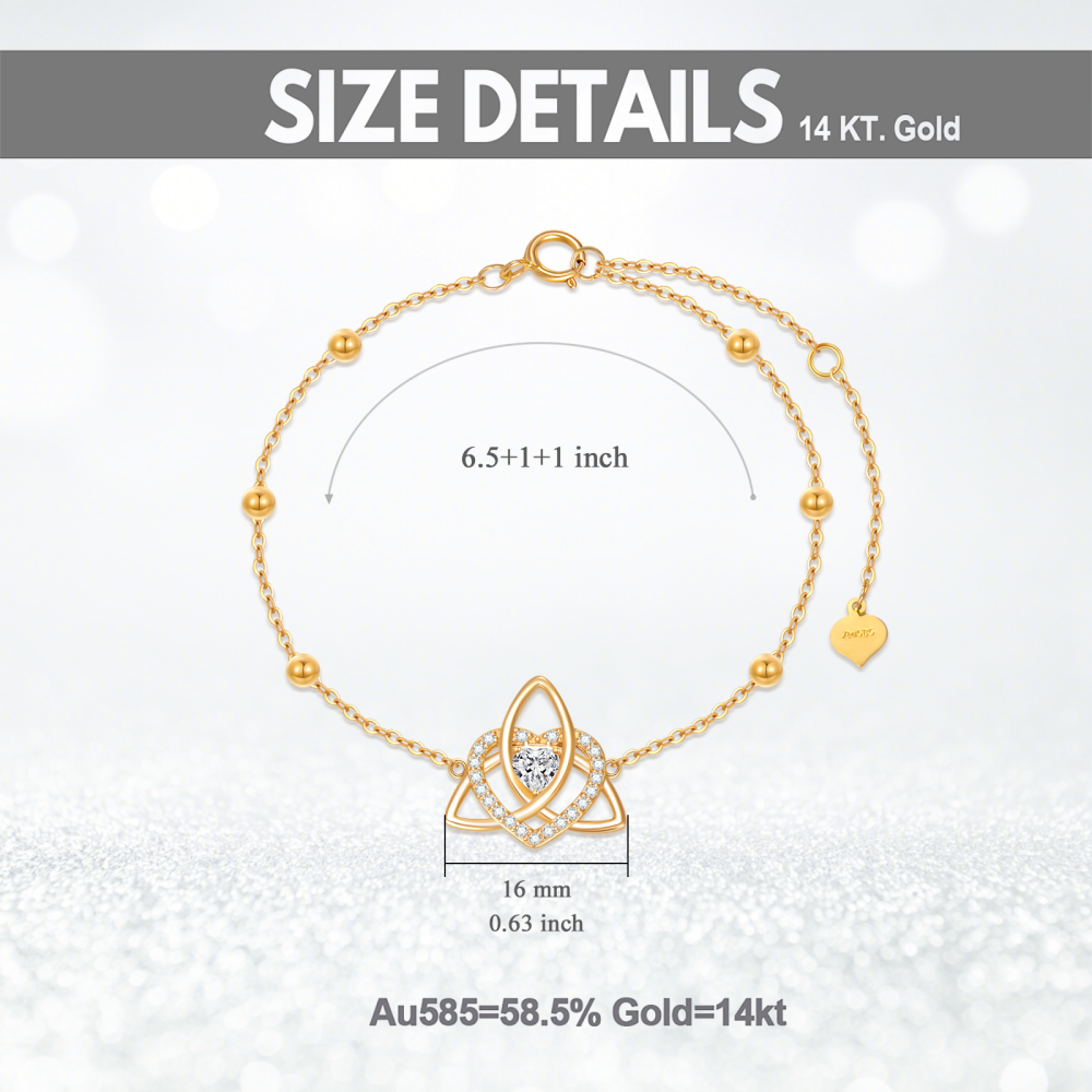 10K Gold Cubic Zirconia Celtic Knot Charm Bracelet-4
