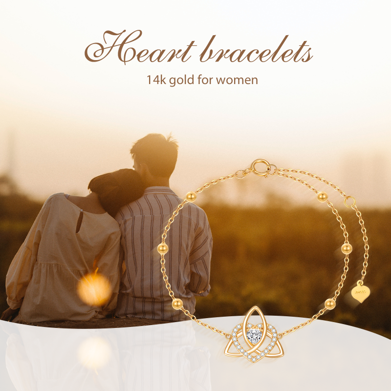 10K White Gold Cubic Zirconia Celtic Knot Charm Bracelet-5