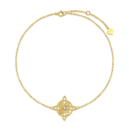 Bracelet en or 14K avec pendentif nœud celtique en zircon cubique