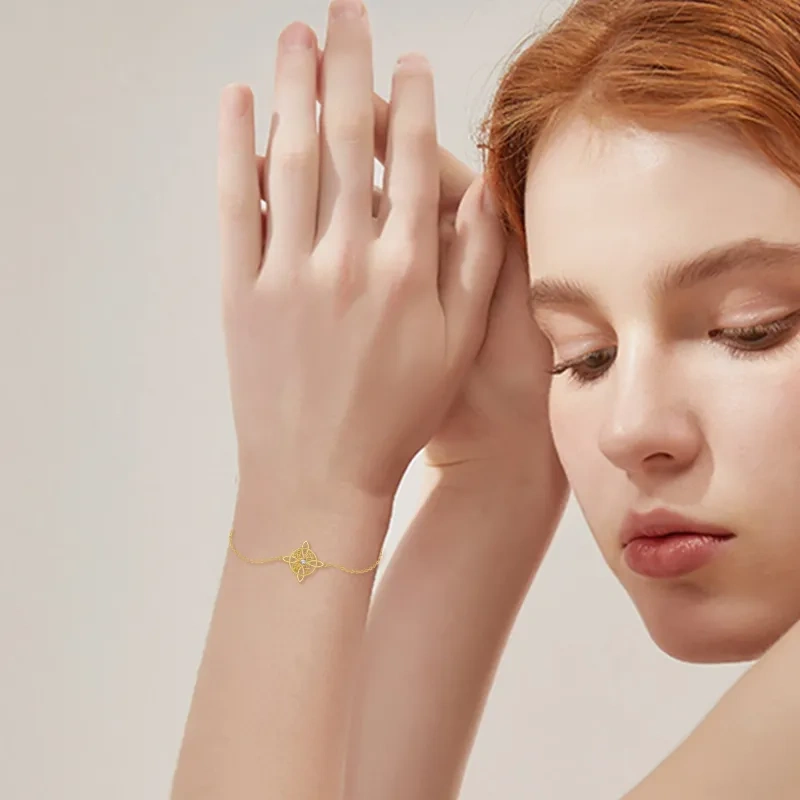 Bracelet en or 18K avec pendentif nœud celtique en zircon cubique-2