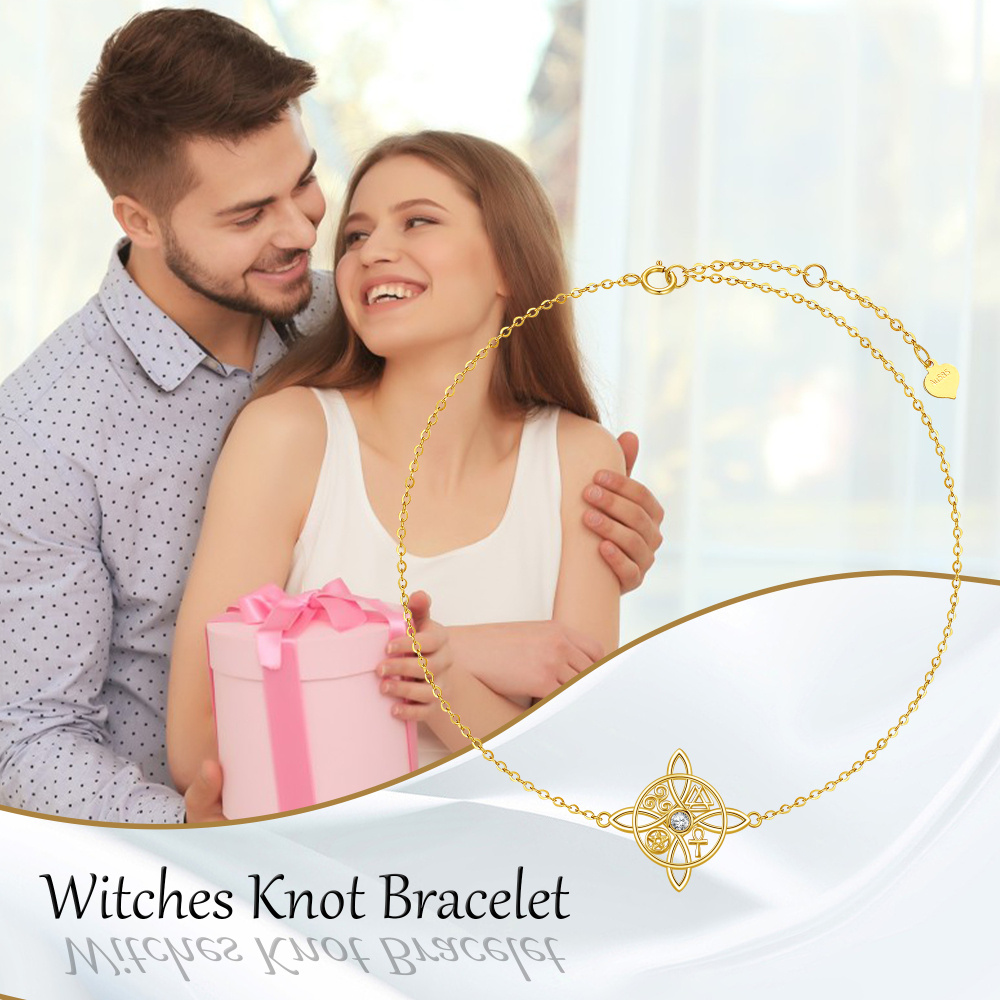 Bracelet en or 10K avec pendentif nœud celtique en zircon cubique-4