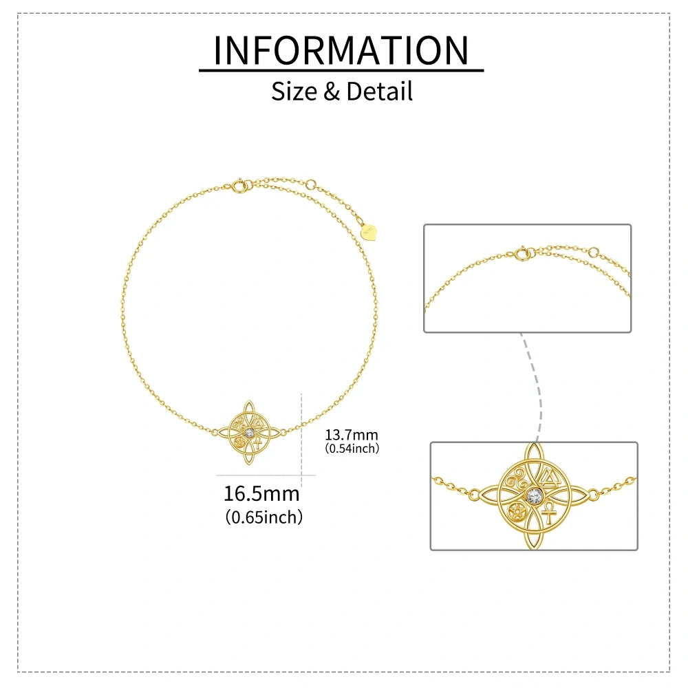 Bracelet en or 10K avec pendentif nœud celtique en zircon cubique-5