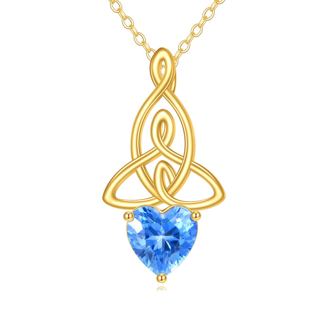 10K Gold Cubic Zirconia Celtic Knot Pendant Necklace-1