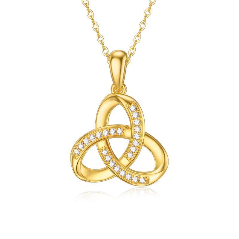 10K Gold Cubic Zirconia Celtic Knot Pendant Necklace-1