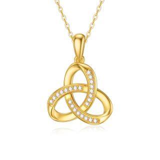 14K Gold Cubic Zirconia Celtic Knot Pendant Necklace-5