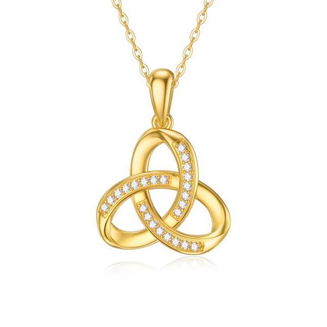 14K Gold Cubic Zirkonia Keltischer Knoten Anhänger Halskette-1