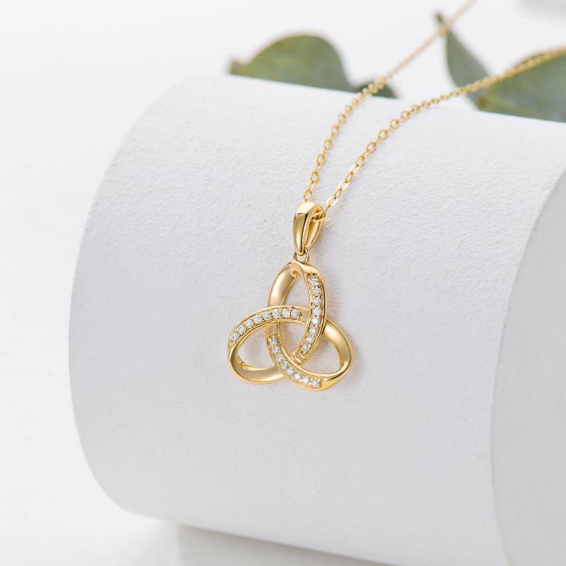 10K Gold Cubic Zirconia Celtic Knot Pendant Necklace-3