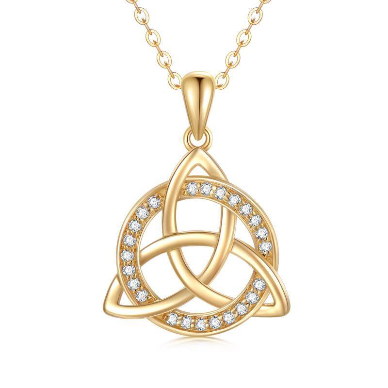 10K Gold Cubic Zirconia Celtic Knot Pendant Necklace-1