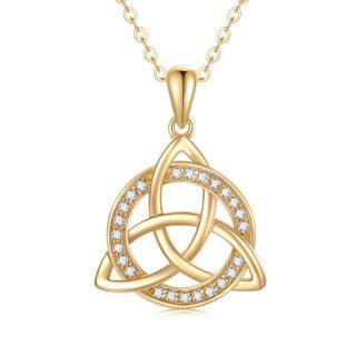 10K Gold Cubic Zirconia Celtic Knot Pendant Necklace-51