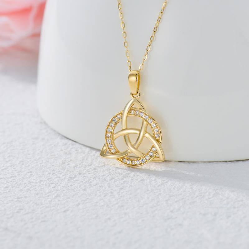 10K Gold Cubic Zirconia Celtic Knot Pendant Necklace-3