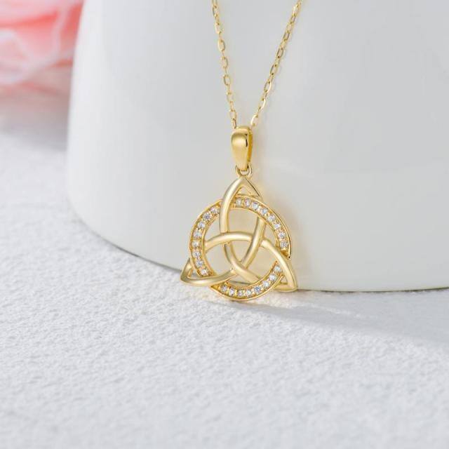 Collier pendentif nœud celtique en or 14K à zircon cubique-3