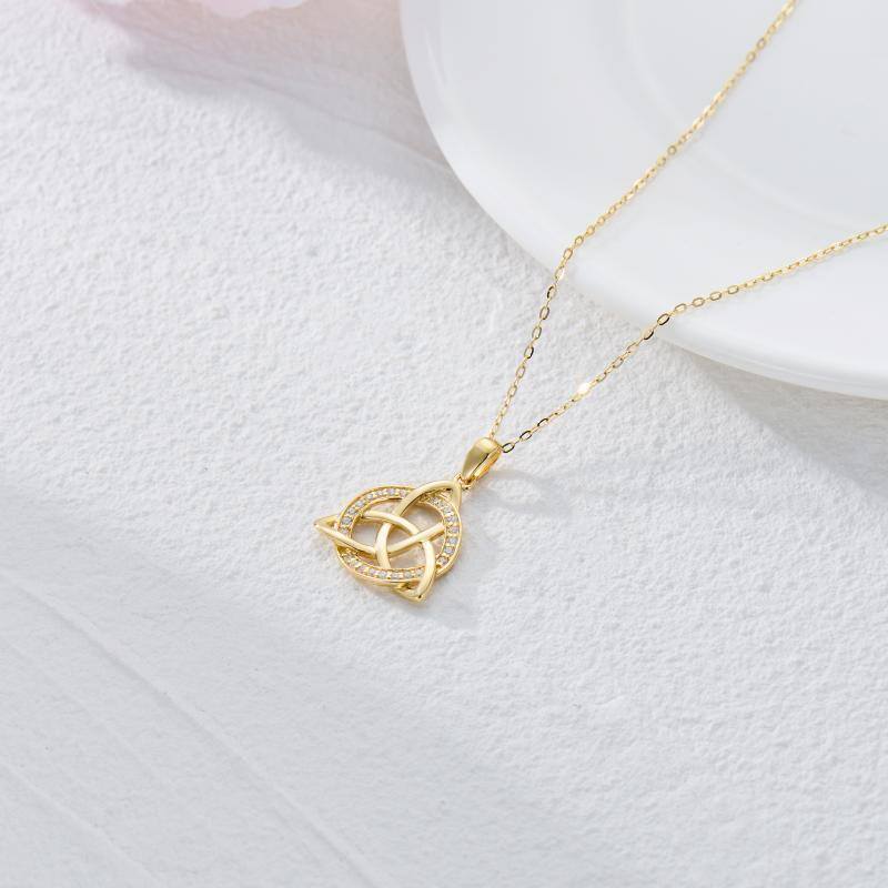 10K Gold Cubic Zirconia Celtic Knot Pendant Necklace-4