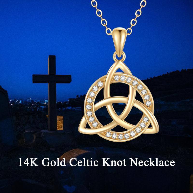 10K Gold Cubic Zirconia Celtic Knot Pendant Necklace-5