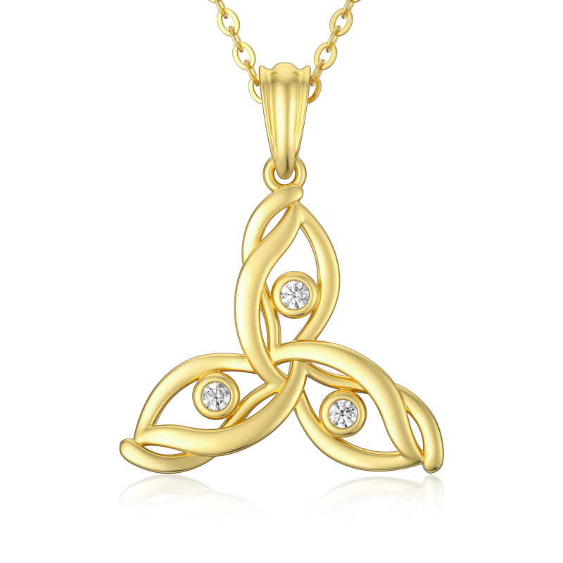10K Gold Cubic Zirconia Celtic Knot Pendant Necklace-35