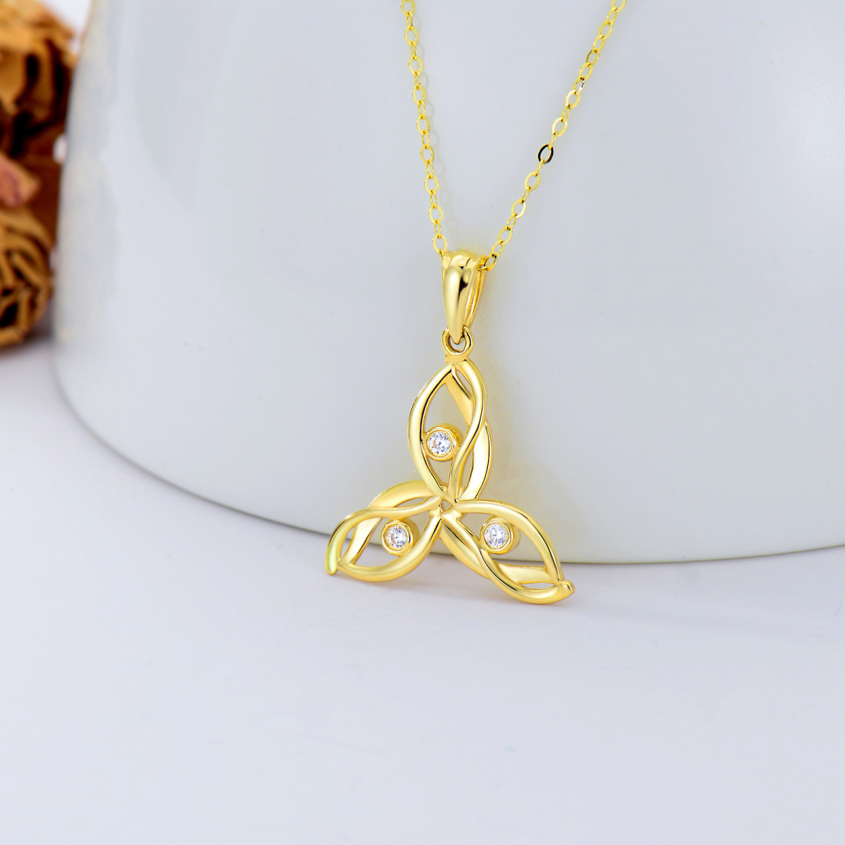 10K Gold Cubic Zirconia Celtic Knot Pendant Necklace-4