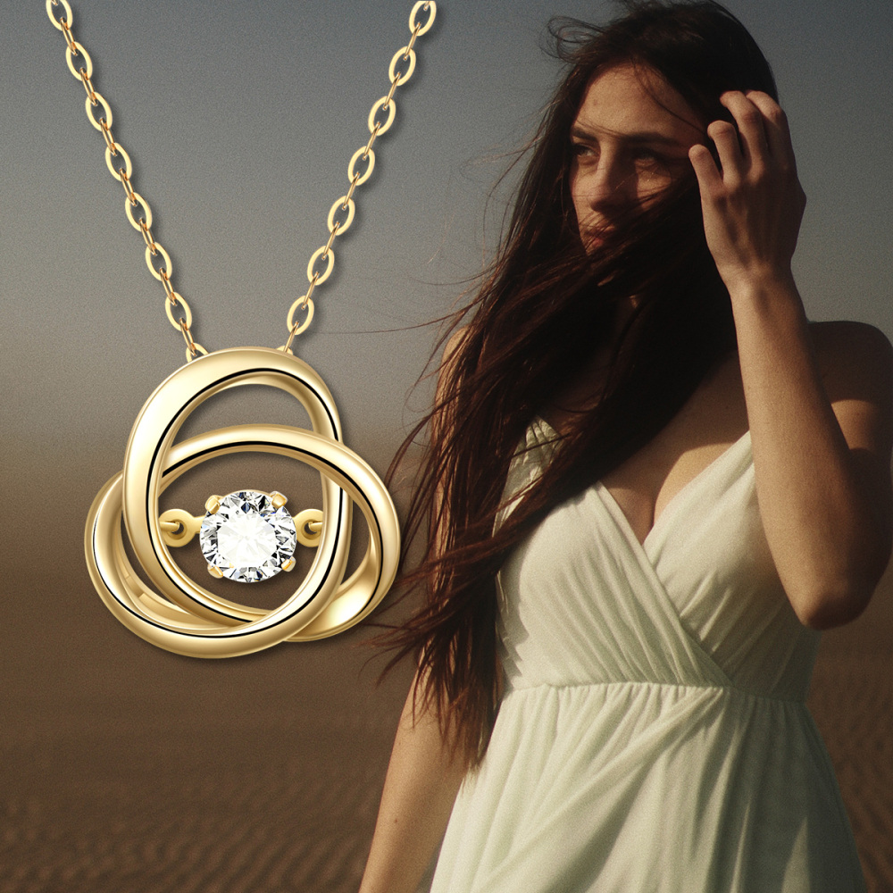10K Gold Cubic Zirconia Celtic Knot Pendant Necklace-3