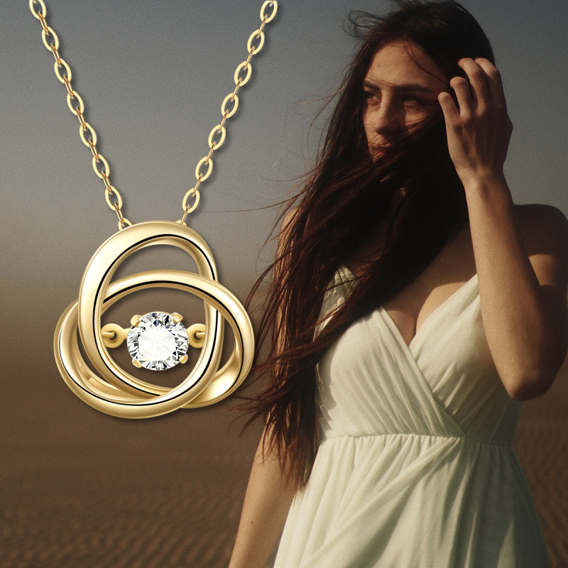 10K Rose Gold Cubic Zirconia Celtic Knot Pendant Necklace-3