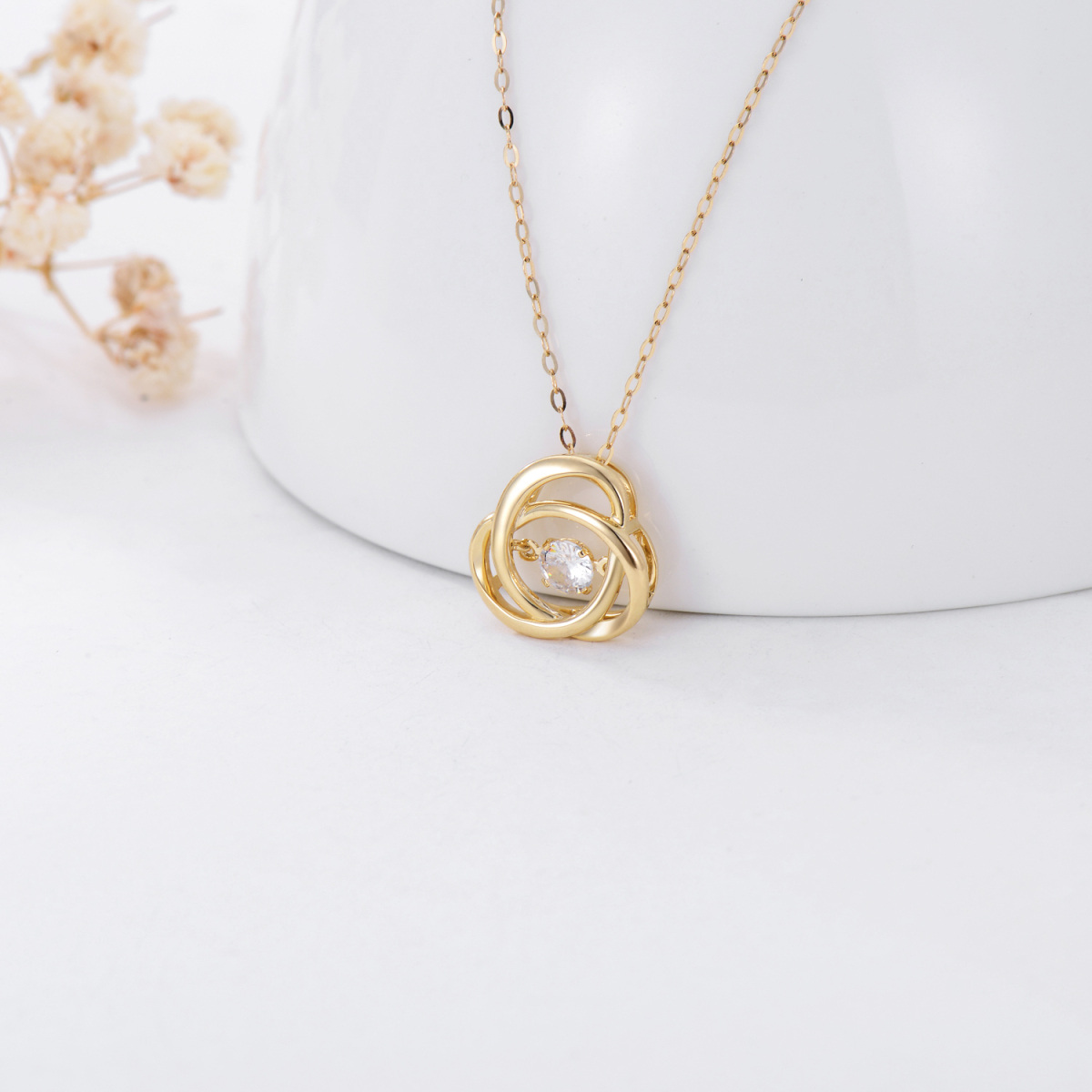 14K Gold Cubic Zirkonia Keltischer Knoten Anhänger Halskette-4