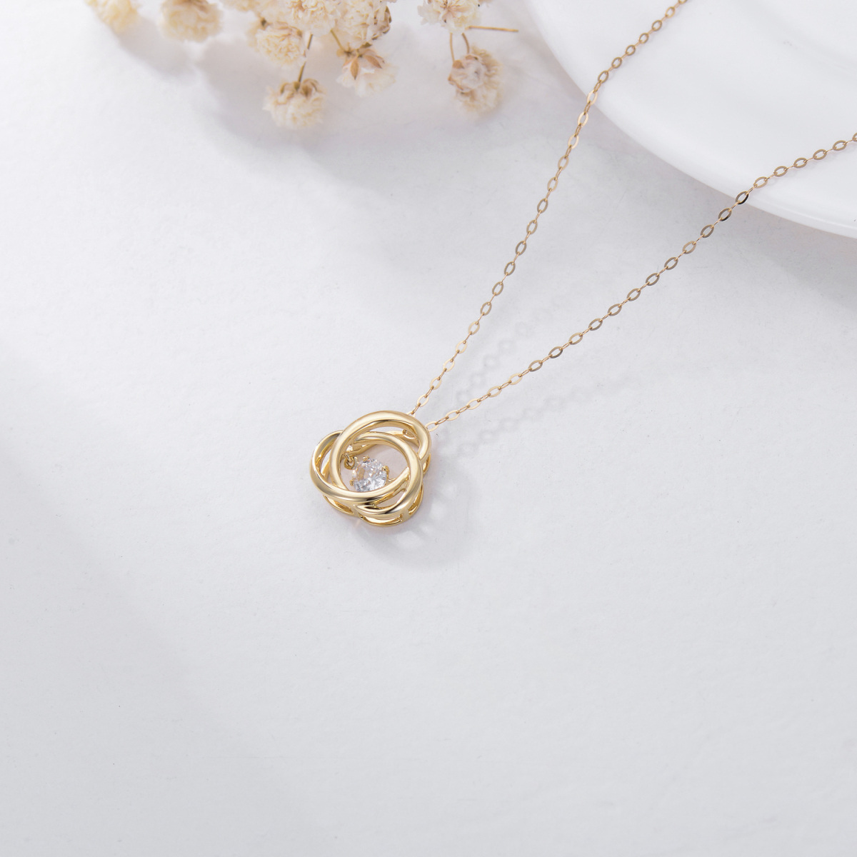 14K Gold Cubic Zirkonia Keltischer Knoten Anhänger Halskette-5