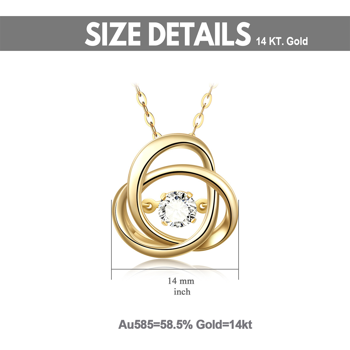 14K Gold Cubic Zirkonia Keltischer Knoten Anhänger Halskette-6