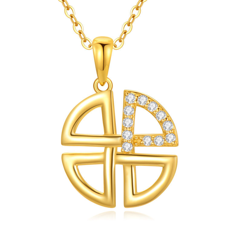 10K Gold Cubic Zirconia Celtic Knot Pendant Necklace-3
