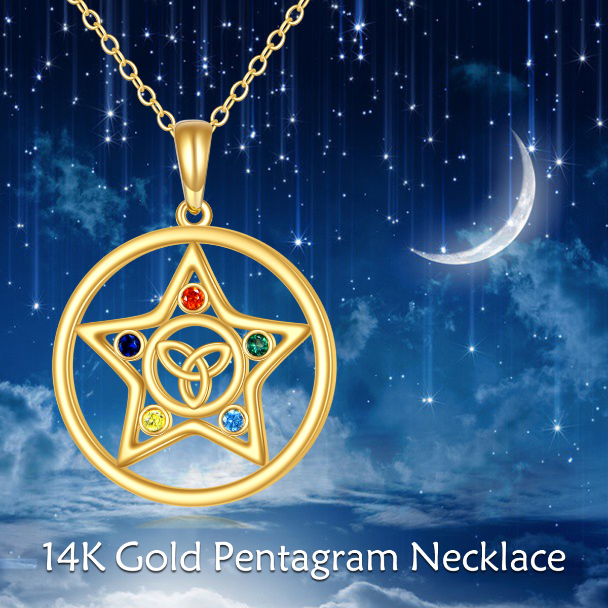 10K Gold Cubic Zirconia Celtic Knot Round Star Necklace for Women-6