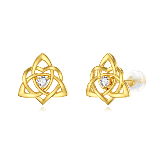 أقراط مرصعة بتصميم العقدة السلتية من الزركونيا المكعب ذهبية عيار 14 قيراطًا