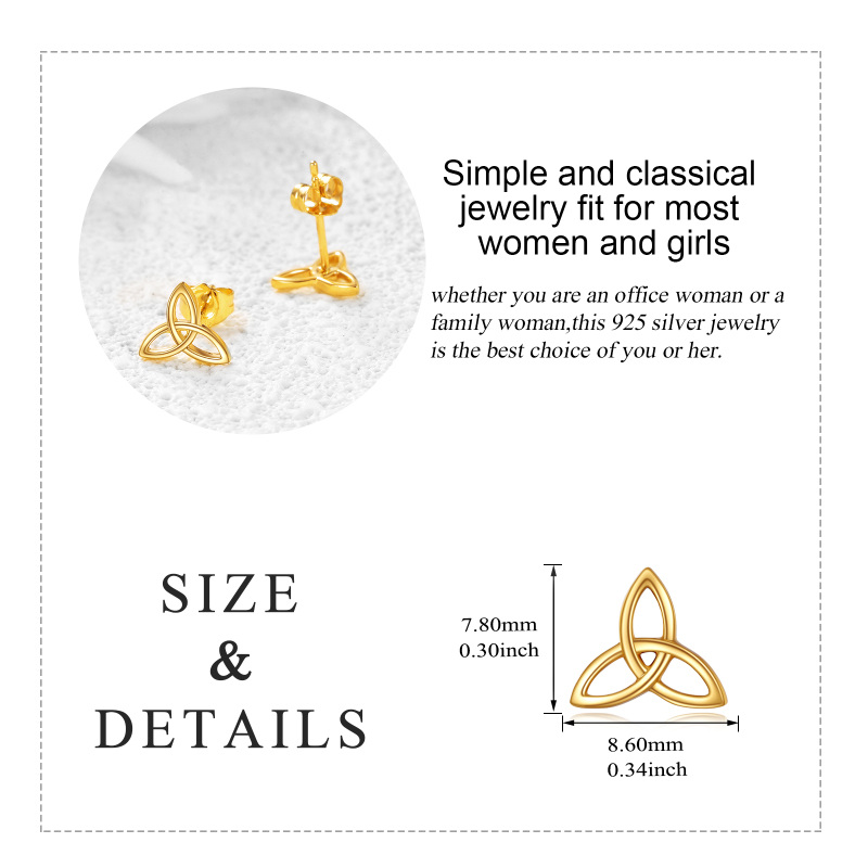 Brincos de pino com nó celta em ouro branco 10K-5