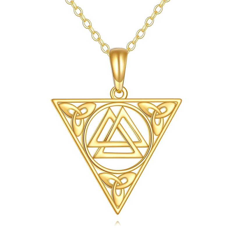 10K Gold Celtic Knot & Triangle Necklace for Women-1