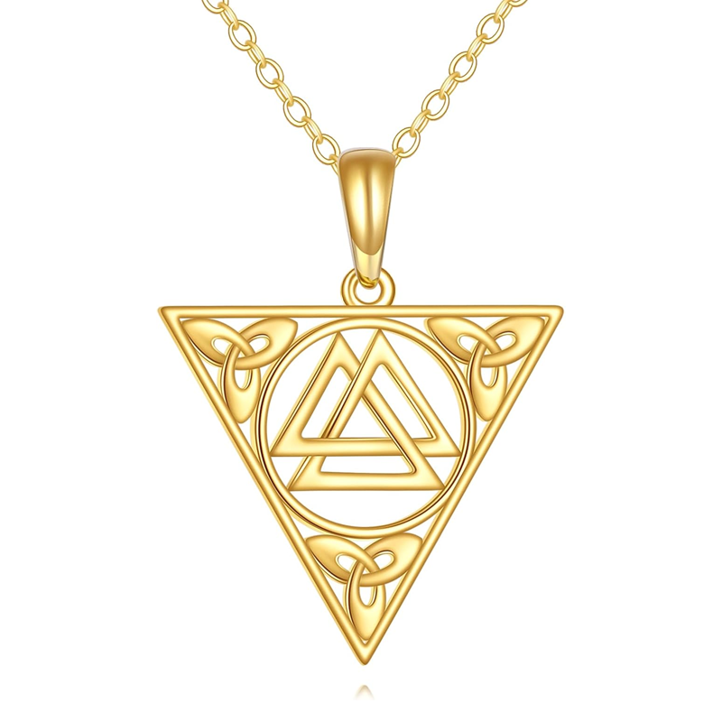 10K Gold Celtic Knot & Triangle Necklace for Women-11