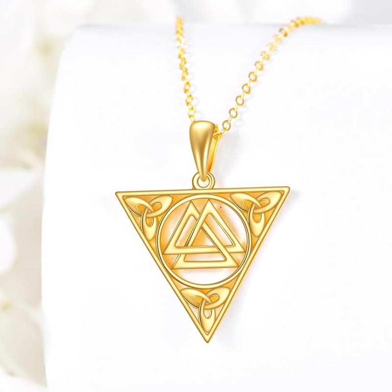 10K Gold Celtic Knot & Triangle Necklace for Women-2