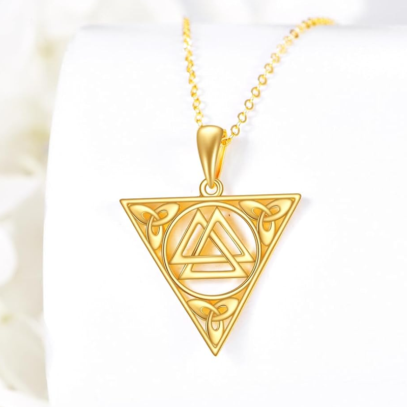 14K Gold Celtic Knot & Triangle Necklace for Women-2