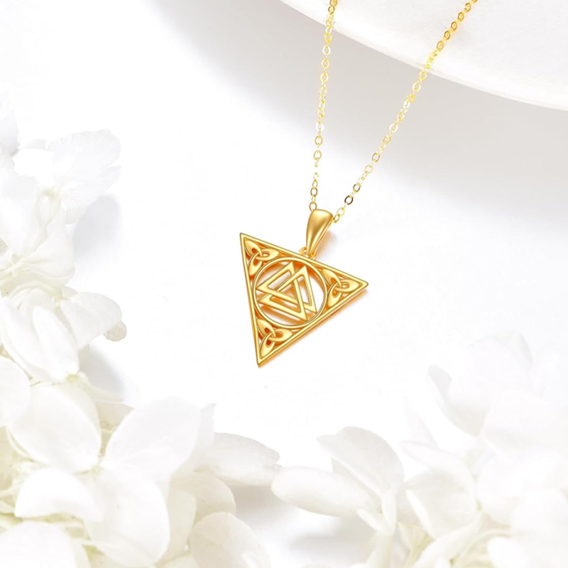 10K Gold Celtic Knot & Triangle Necklace for Women-3