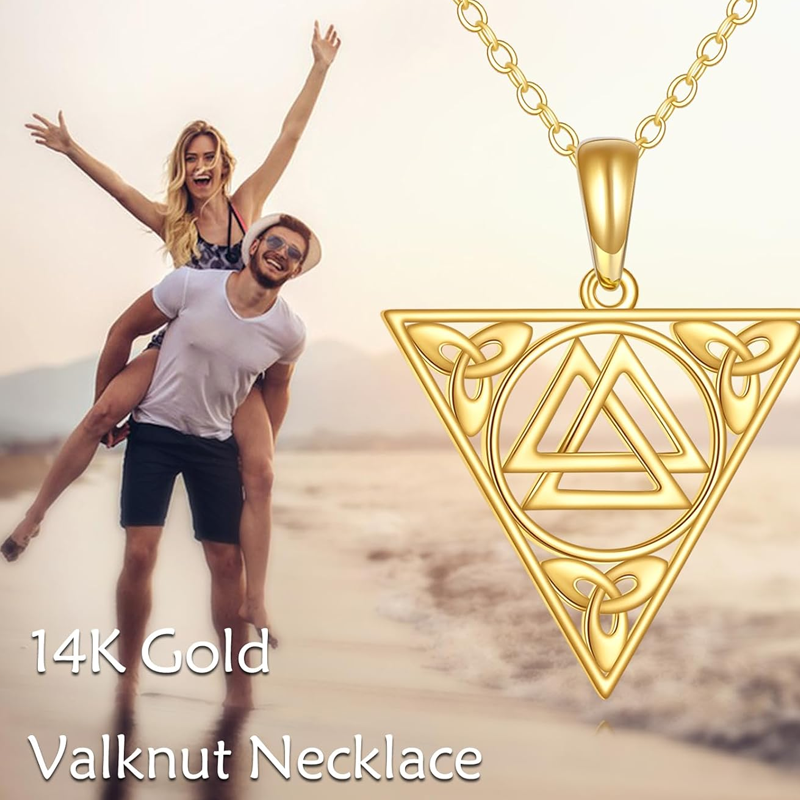 10K Gold Celtic Knot & Triangle Necklace for Women-5