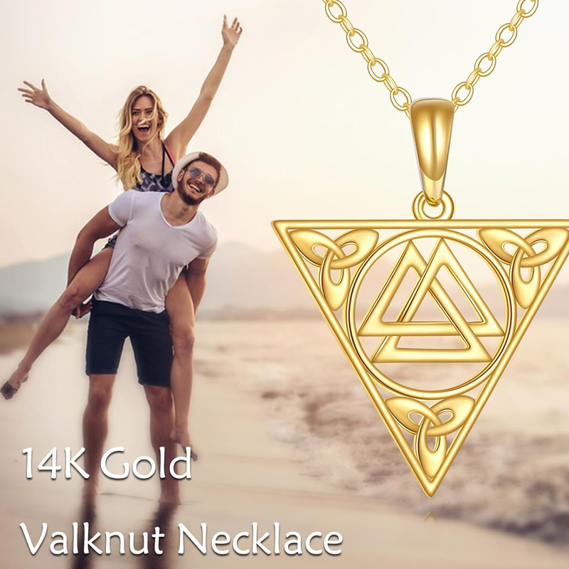 14K Gold Celtic Knot & Triangle Necklace for Women-5