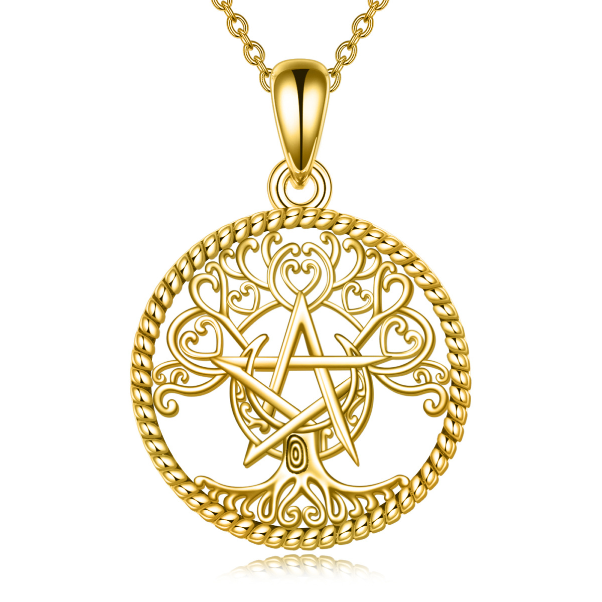 10K Gold Celtic Spiral Knot Heart Pentagram Necklace for Women-1