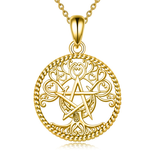 Collier en or 14 carats avec pendentif en forme de cœur et de pentagramme en spirale celtique pour femme