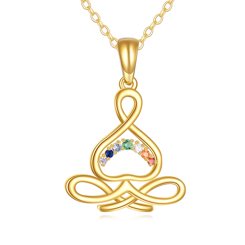 Collar de yoga con chakras y circonita cúbica en oro de 14 quilates para mujer-1