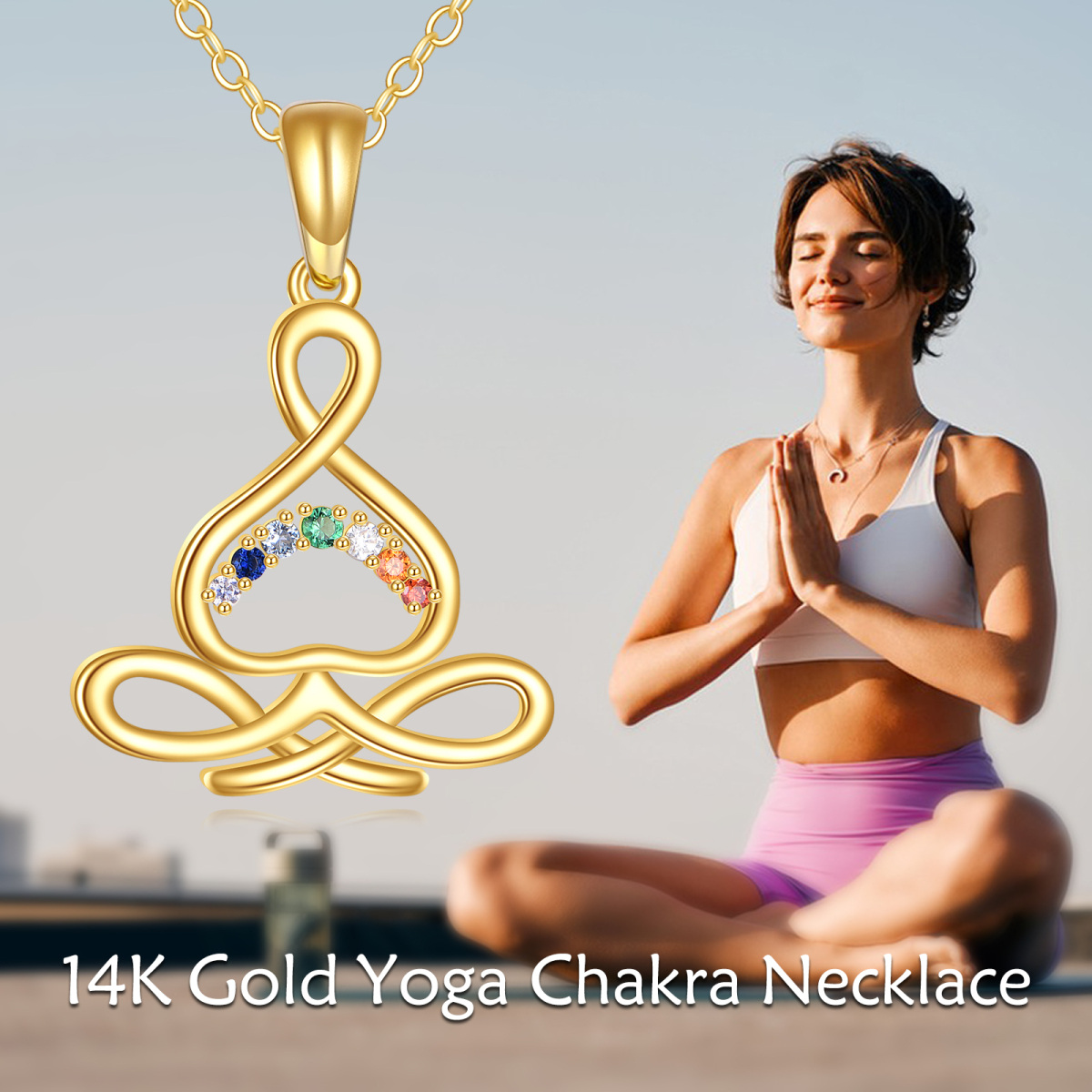 10K Gold Cubic Zirconia Chakras & Yoga Necklace for Women-6