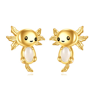 14K Gold Chalcedony Axolotl Stud Earrings-2