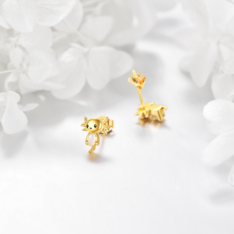 Brincos axolote em calcedônia e ouro 10K-3