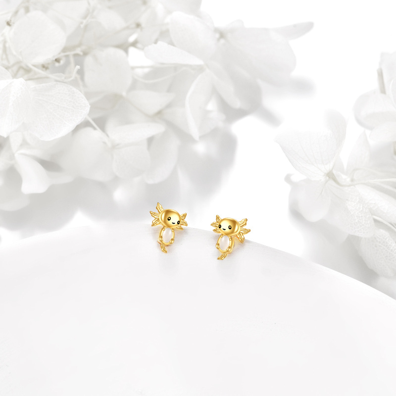 Brincos axolote em calcedônia e ouro 10K-4