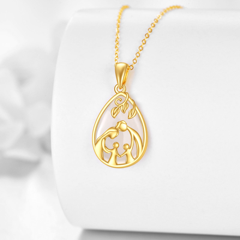 18K Gold Chalcedony Parents & Two Children Pendant Necklace-3