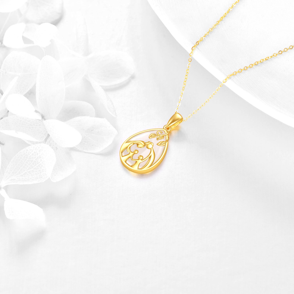Collier avec pendentif en or 10 carats et calcédoine, parents et deux enfants-4