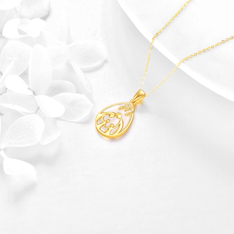 18K Gold Chalcedony Parents & Two Children Pendant Necklace-4