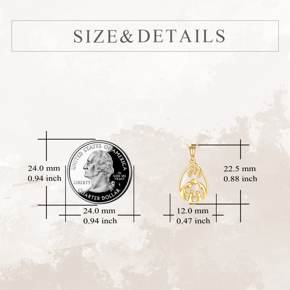 Collier avec pendentif en or 10 carats et calcédoine, parents et deux enfants-5