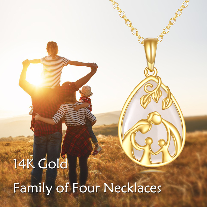 18K Gold Chalcedony Parents & Two Children Pendant Necklace-6