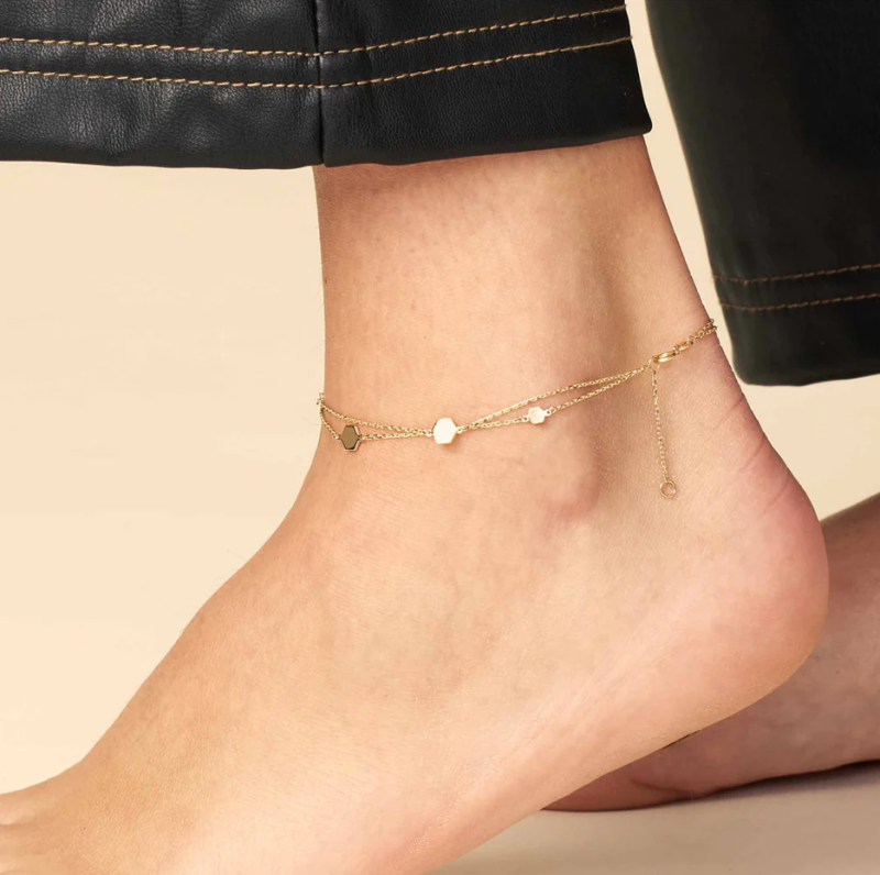 Tornozeleira com pendente multicamadas em ouro branco 10K-2